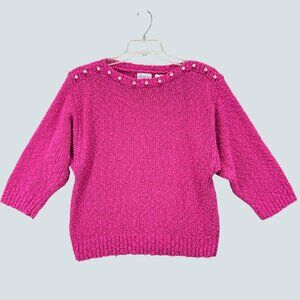 Vintage Carson Pirie Scott Textured Faux Pearl Collar Pink Sweater Sz-Medium